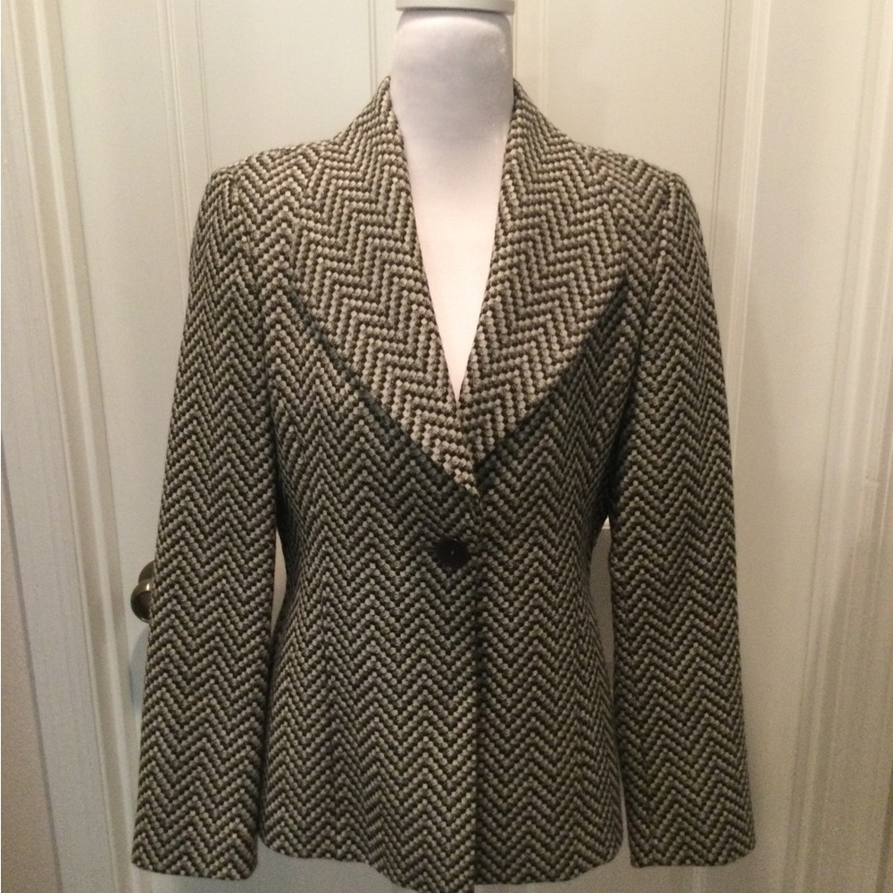 Zanella Black and White Herringbone Blazer